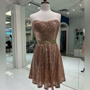 Christina Wu Rose Gold Sequin Strapless Dress